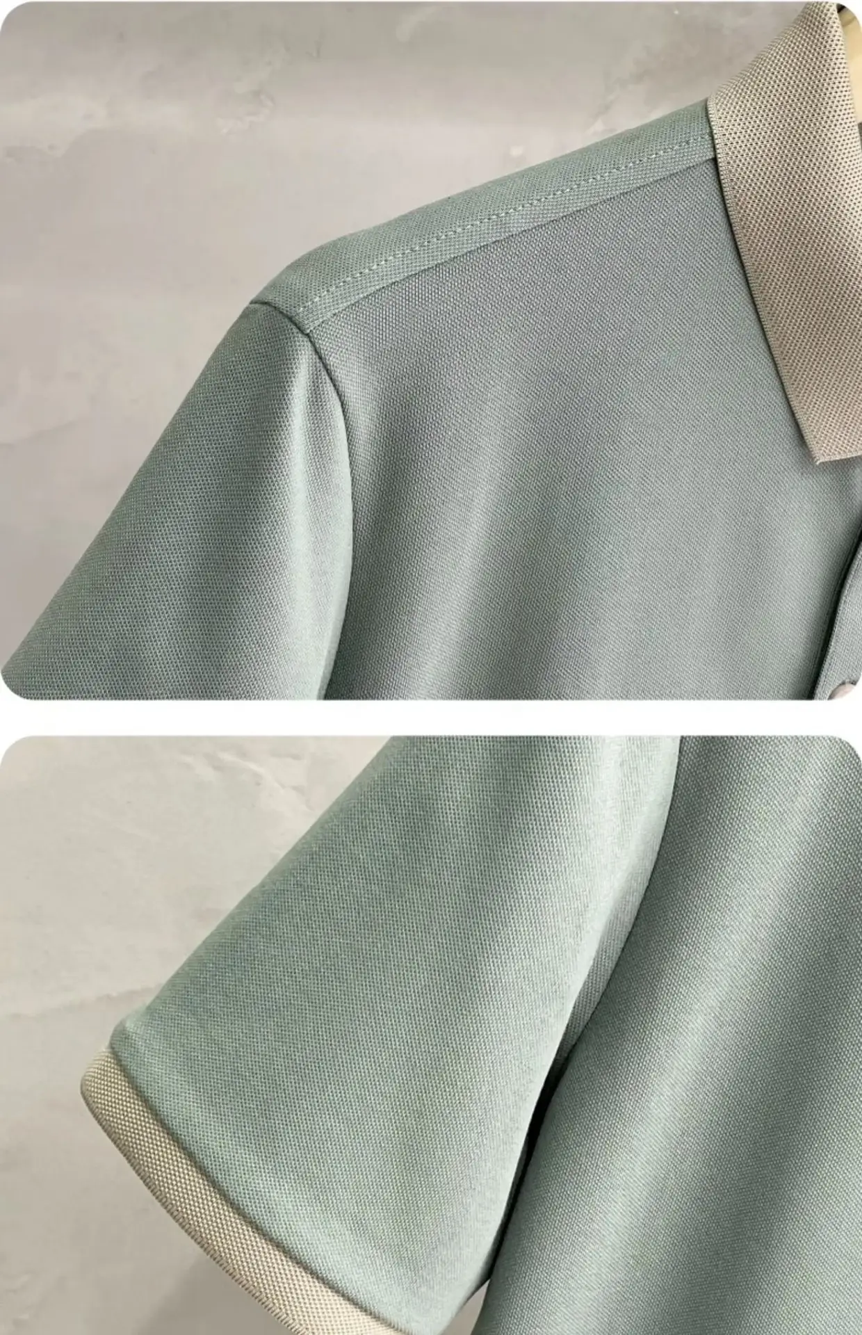 2023 Men's White Embroidered Polo Shirt with Grey Shorts — feature 23