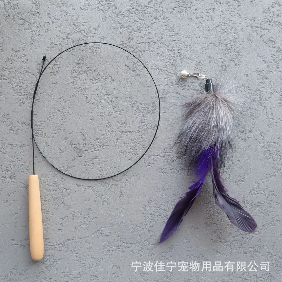 Wooden handle steel wire cat teaser rotating windmill cat teaser natural feather cat toy sound toy kitten self-hi — feature 4
