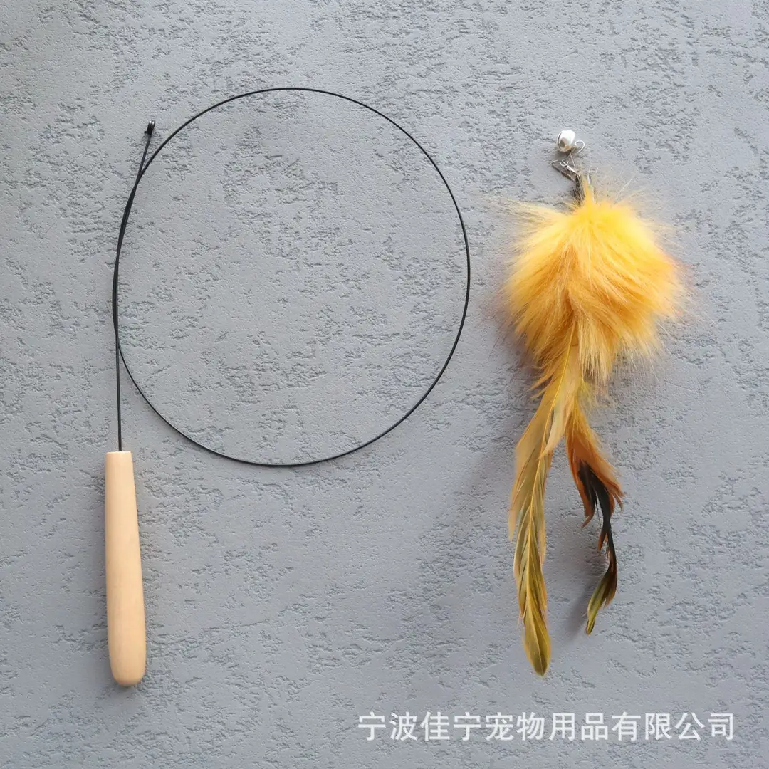 Wooden handle steel wire cat teaser rotating windmill cat teaser natural feather cat toy sound toy kitten self-hi — feature 6