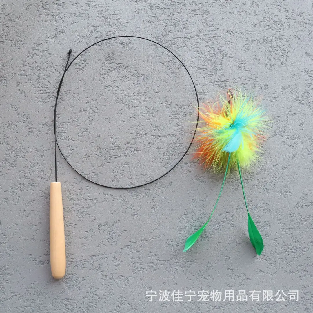 Wooden handle steel wire cat teaser rotating windmill cat teaser natural feather cat toy sound toy kitten self-hi — feature 8