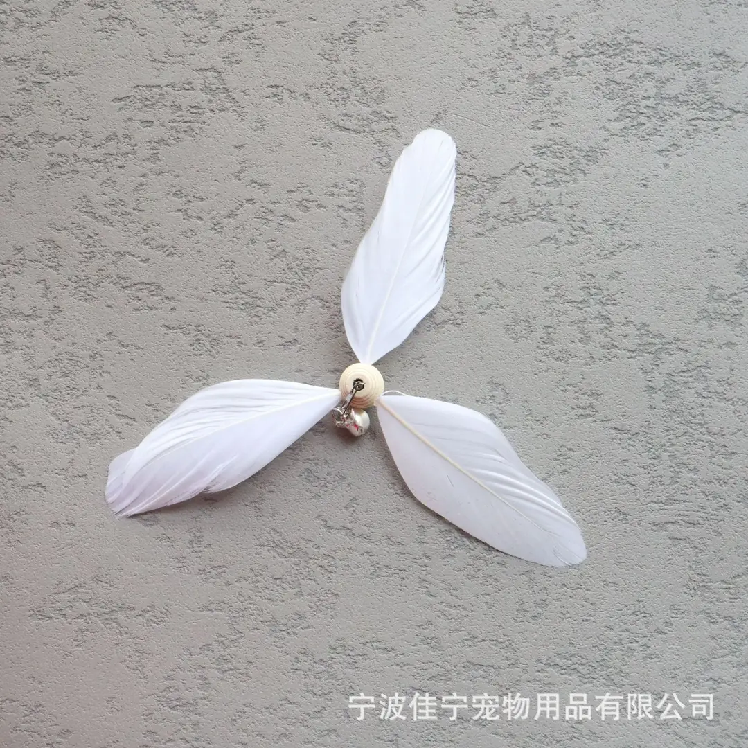 Wooden handle steel wire cat teaser rotating windmill cat teaser natural feather cat toy sound toy kitten self-hi