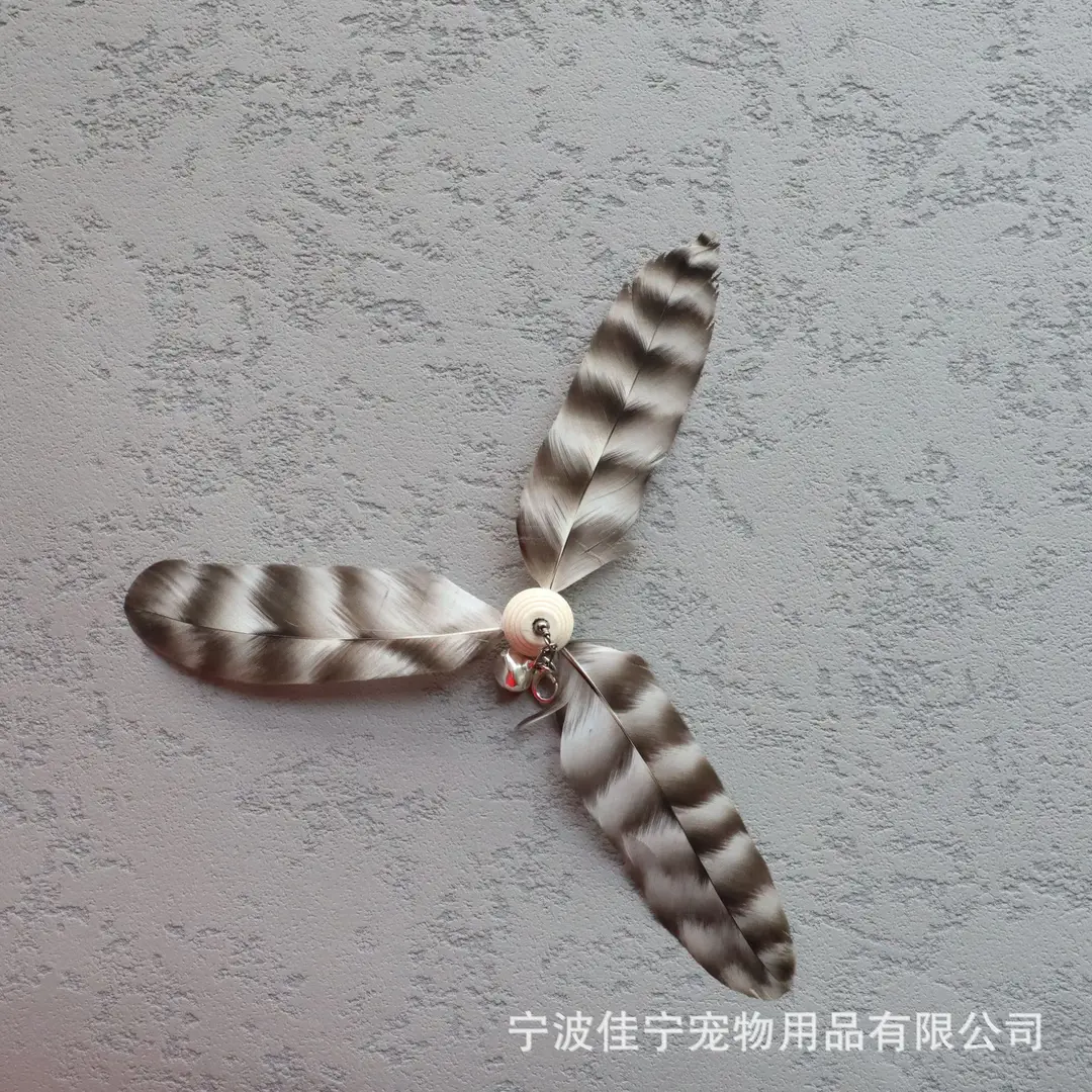 Wooden handle steel wire cat teaser rotating windmill cat teaser natural feather cat toy sound toy kitten self-hi