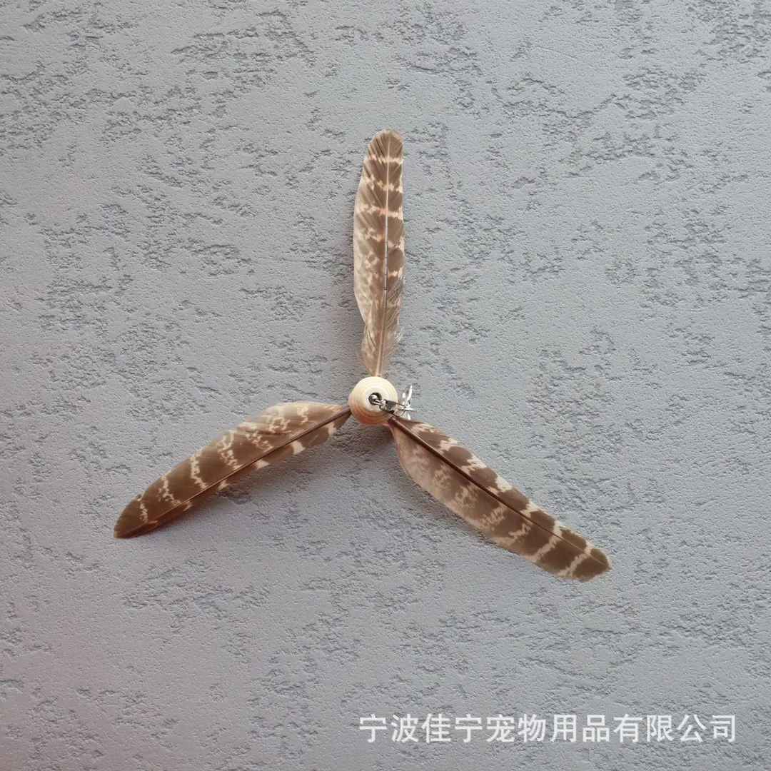 Wooden handle steel wire cat teaser rotating windmill cat teaser natural feather cat toy sound toy kitten self-hi