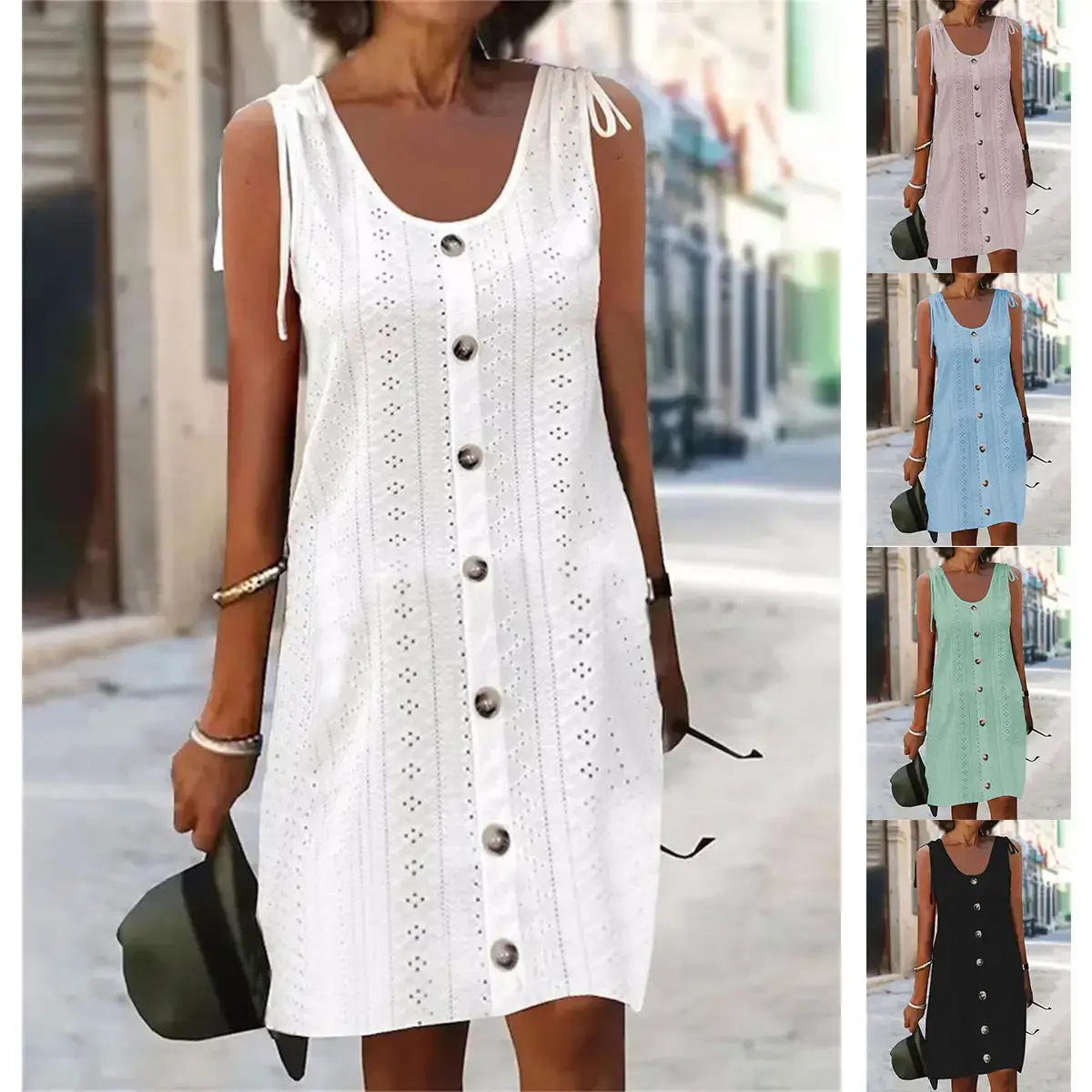 Women's Light Blue Embroidered Sleeveless Skirt - Image 6