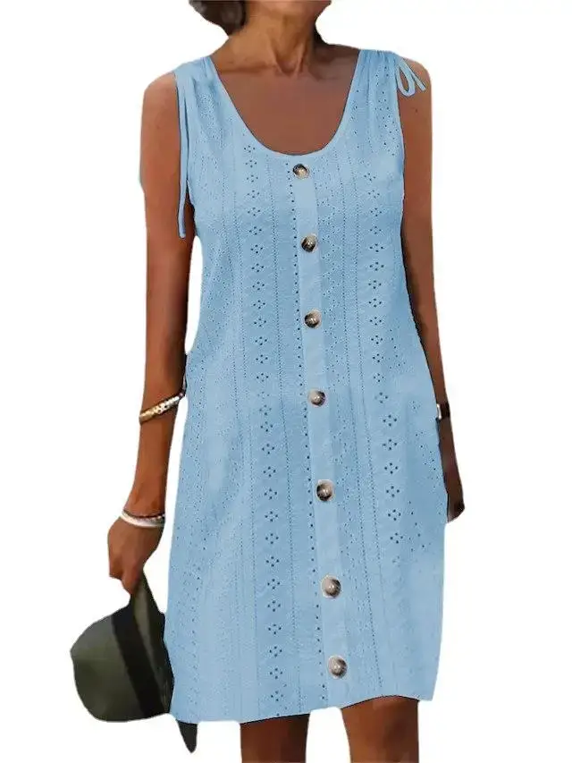 Women's Light Blue Embroidered Sleeveless Skirt - Image 10