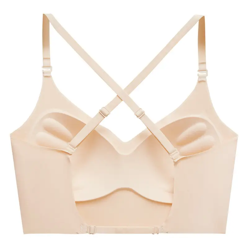 Large U-Shaped Traceless Beauty Back Underwear Women's One-Piece Fixed Cup Inner Hanging Neck Open Back Gathering Non-Rim Bra