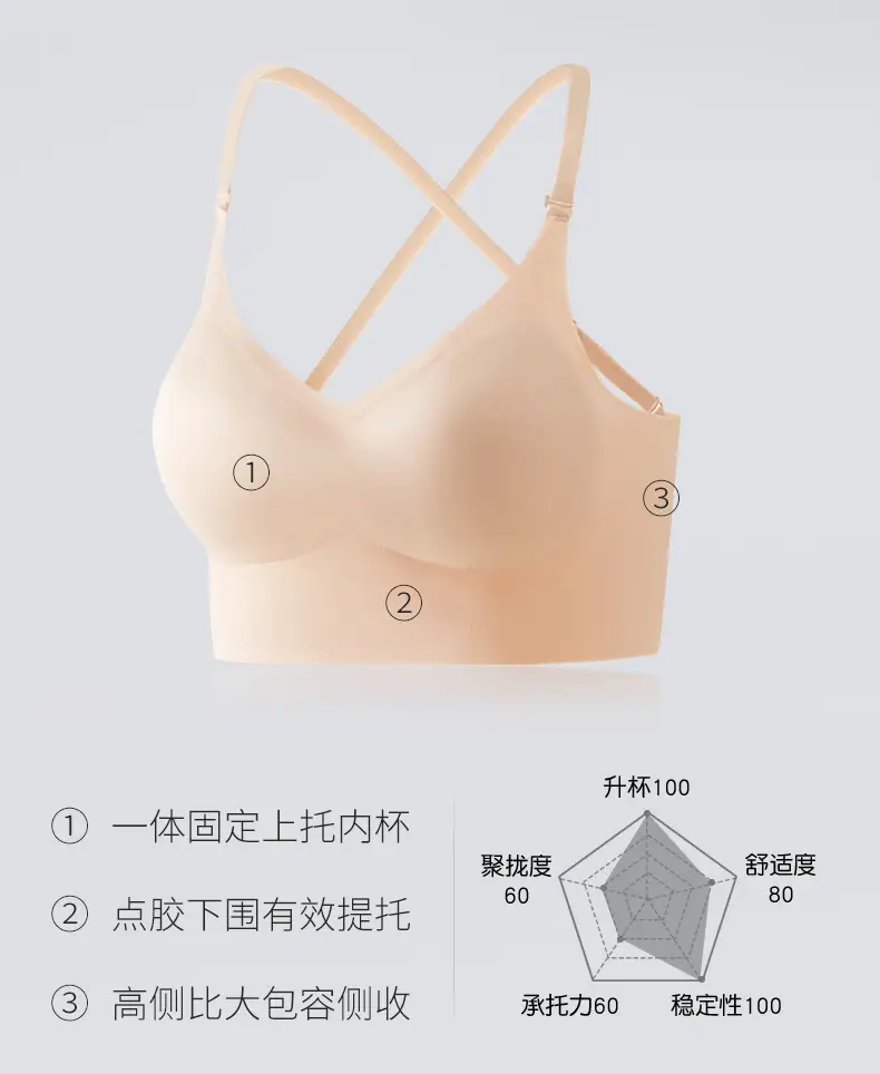 Large U-Shaped Traceless Beauty Back Underwear Women's One-Piece Fixed Cup Inner Hanging Neck Open Back Gathering Non-Rim Bra — feature 21