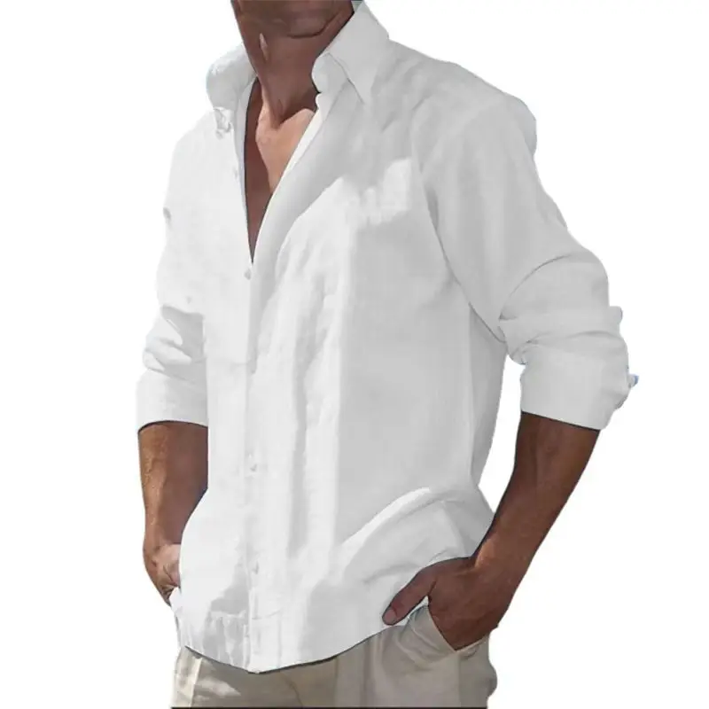 Men's White Long Sleeve Open Button Shirt Large - Image 7