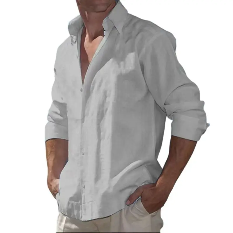 Men's White Long Sleeve Open Button Shirt Large — feature 7