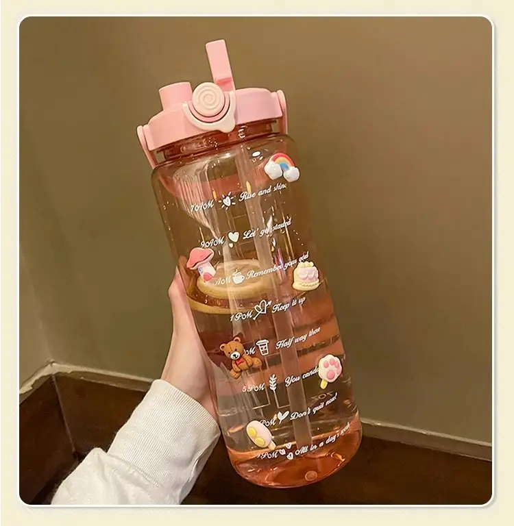 Summer Large-Capacity Sports Transparent Kettle, Outdoor High-Looking Portable Water Cup, Plastic Cup with Straw, Double Drinking Cup — feature 12