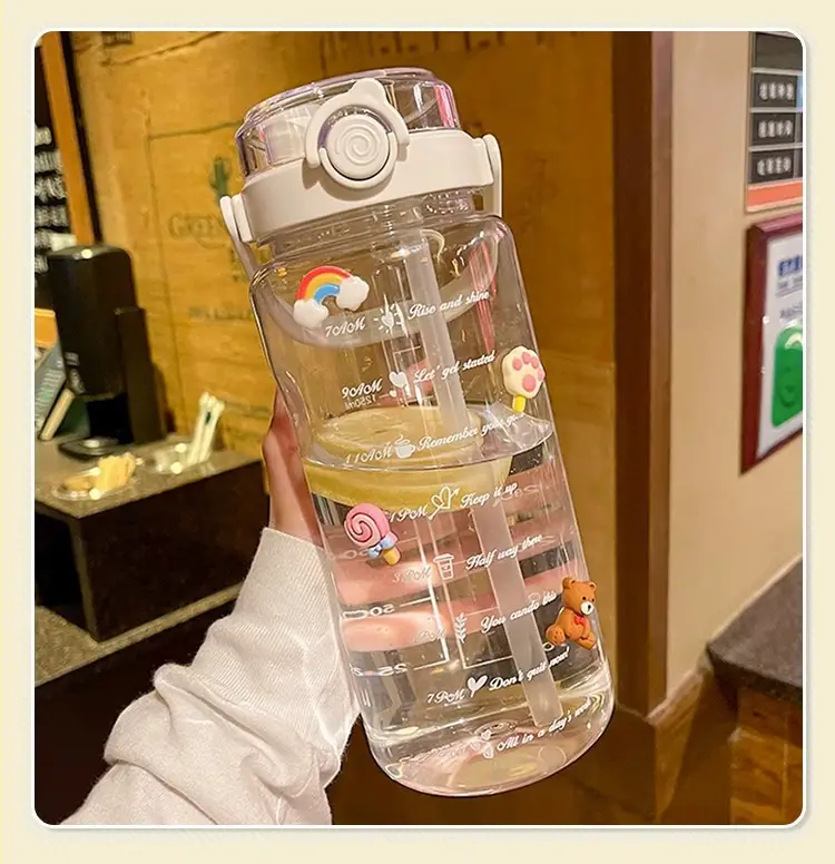 Summer Large-Capacity Sports Transparent Kettle, Outdoor High-Looking Portable Water Cup, Plastic Cup with Straw, Double Drinking Cup — feature 8