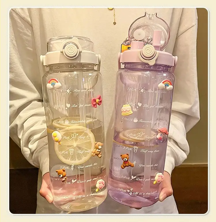 Summer Large-Capacity Sports Transparent Kettle, Outdoor High-Looking Portable Water Cup, Plastic Cup with Straw, Double Drinking Cup — feature 9
