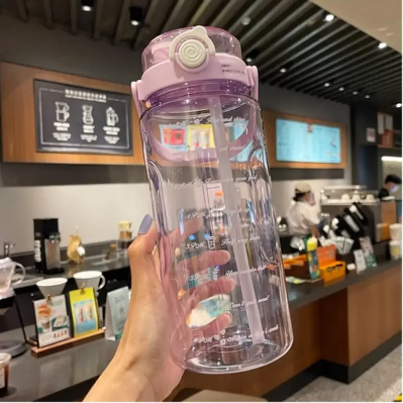 Summer Large-Capacity Sports Transparent Kettle, Outdoor High-Looking Portable Water Cup, Plastic Cup with Straw, Double Drinking Cup