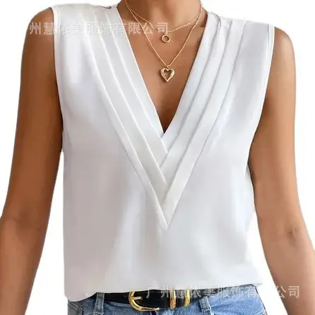 Blue Sleeveless V-Neck T-Shirt for Women - Image 11