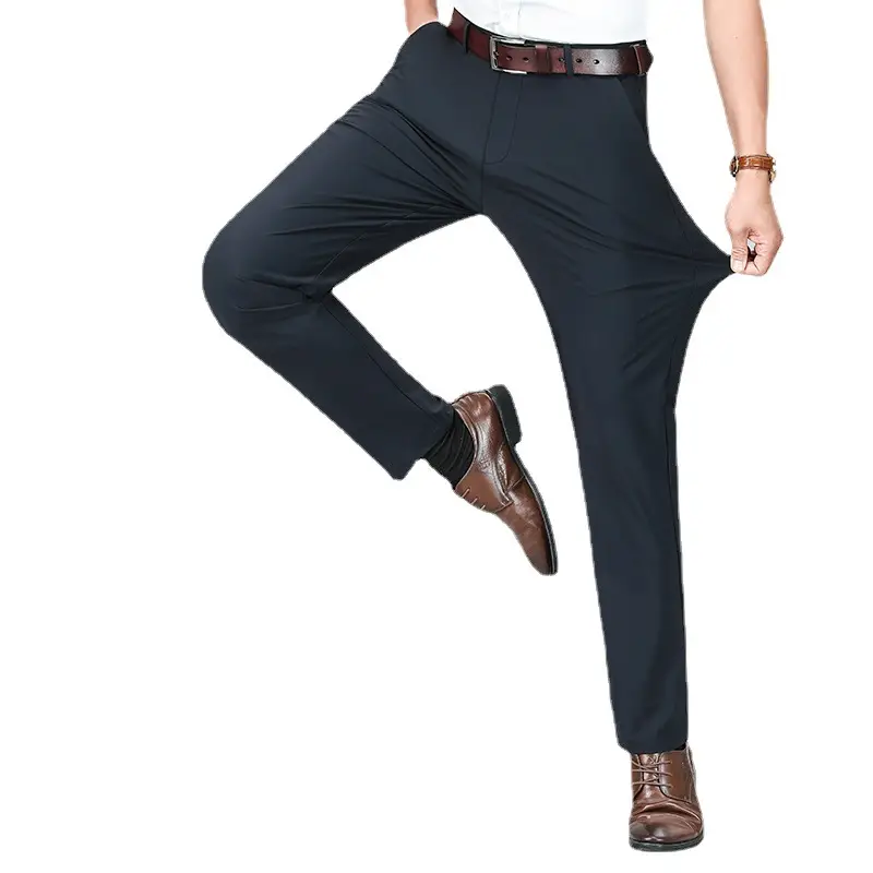 Men's Black Ice Silk Western Pants Straight Business Casual
