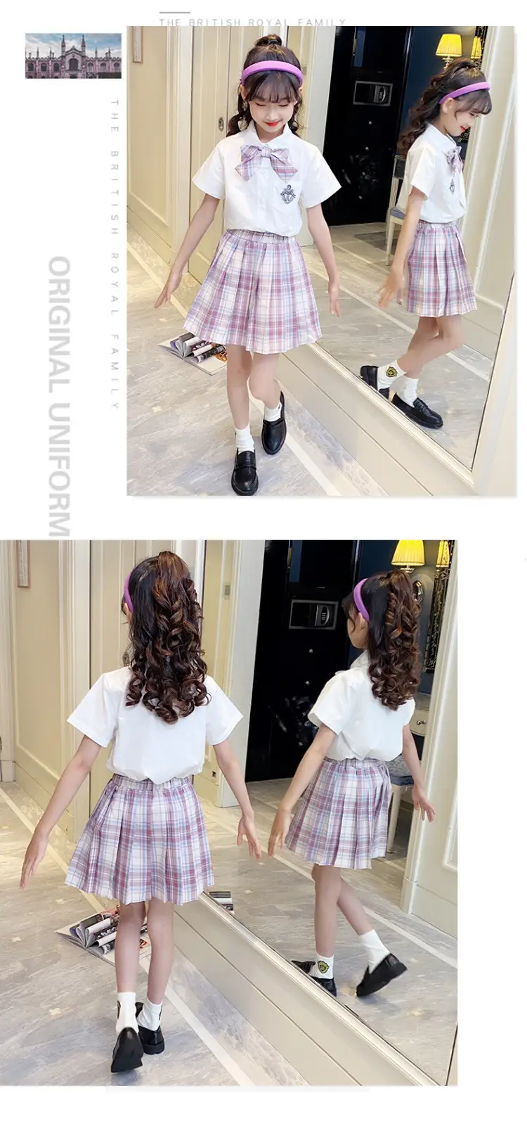 Girls Plaid Pleated Skirt Set Summer School Uniform — feature 22