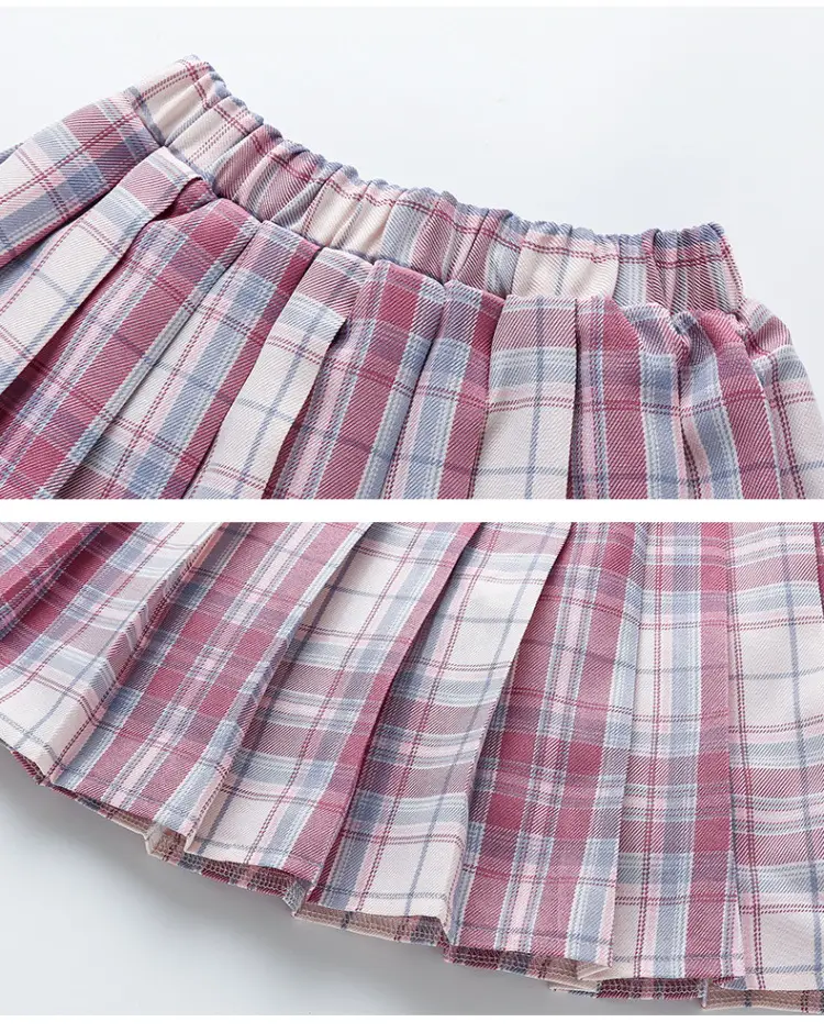 Girls Plaid Pleated Skirt Set Summer School Uniform — feature 26