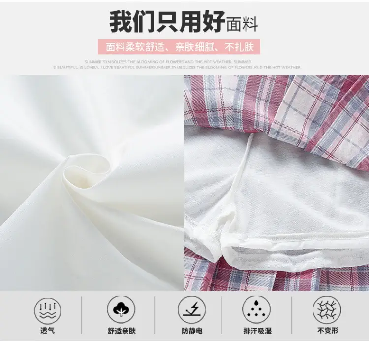 Girls Plaid Pleated Skirt Set Summer School Uniform — feature 6