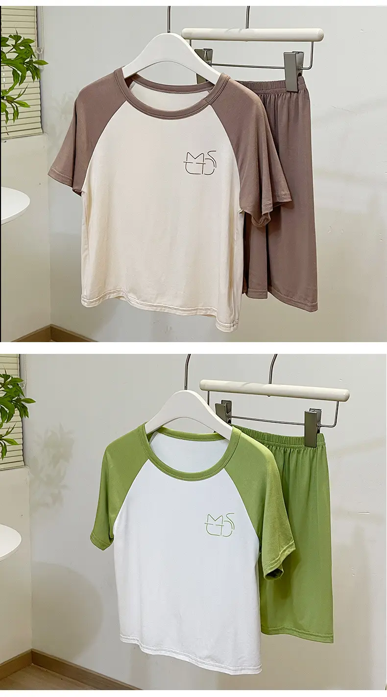 Children's Green White Raglan Sleeve Shorts Set — feature 13