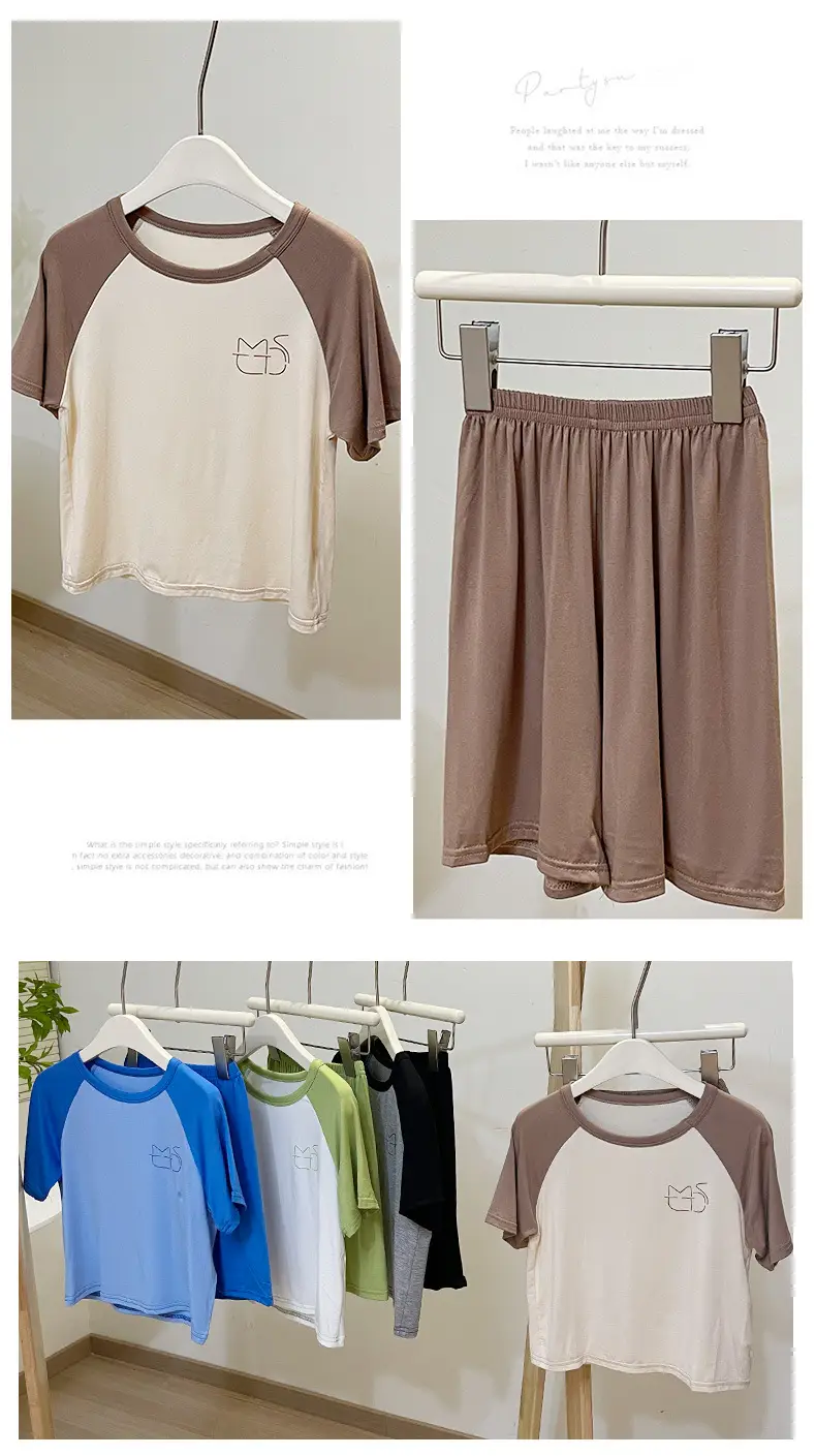 Children's Green White Raglan Sleeve Shorts Set — feature 4