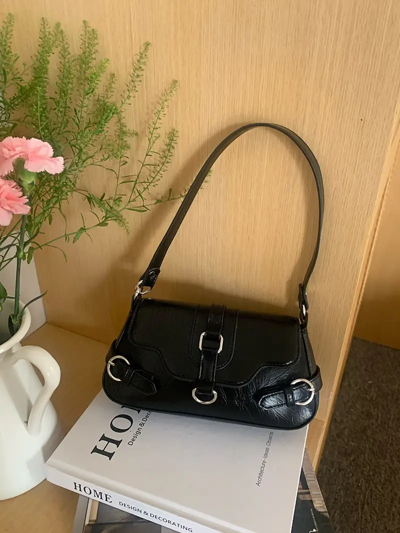 Women's Black Motorcycle Style Shoulder Bag 2026 - Image 4