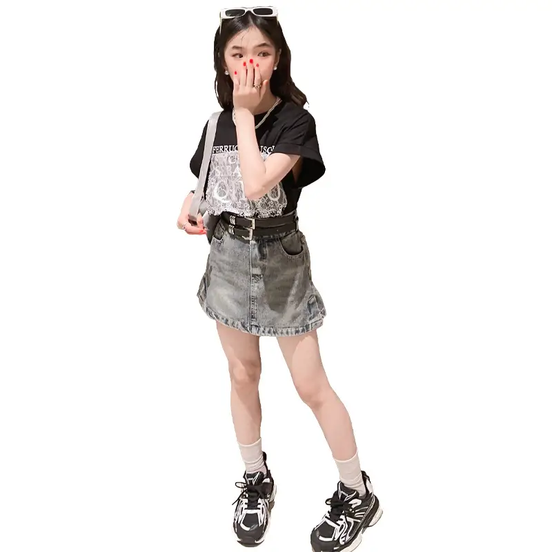 Girls 2-Piece Denim Skirt & Lace Top Set Medium Large - Image 5