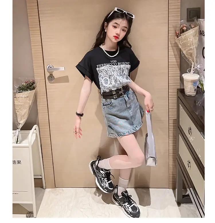 Girls 2-Piece Denim Skirt & Lace Top Set Medium Large — feature 12
