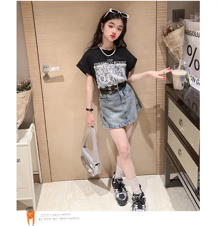 Girls 2-Piece Denim Skirt & Lace Top Set Medium Large — feature 18
