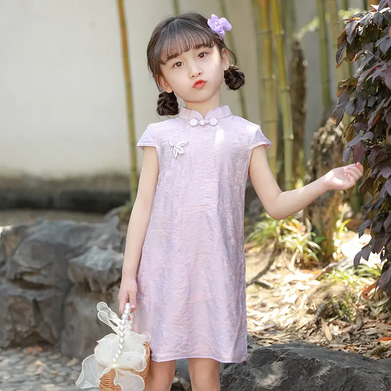 Girls Cheongsam Dress 2025 Summer Antique Pink - Image 3
