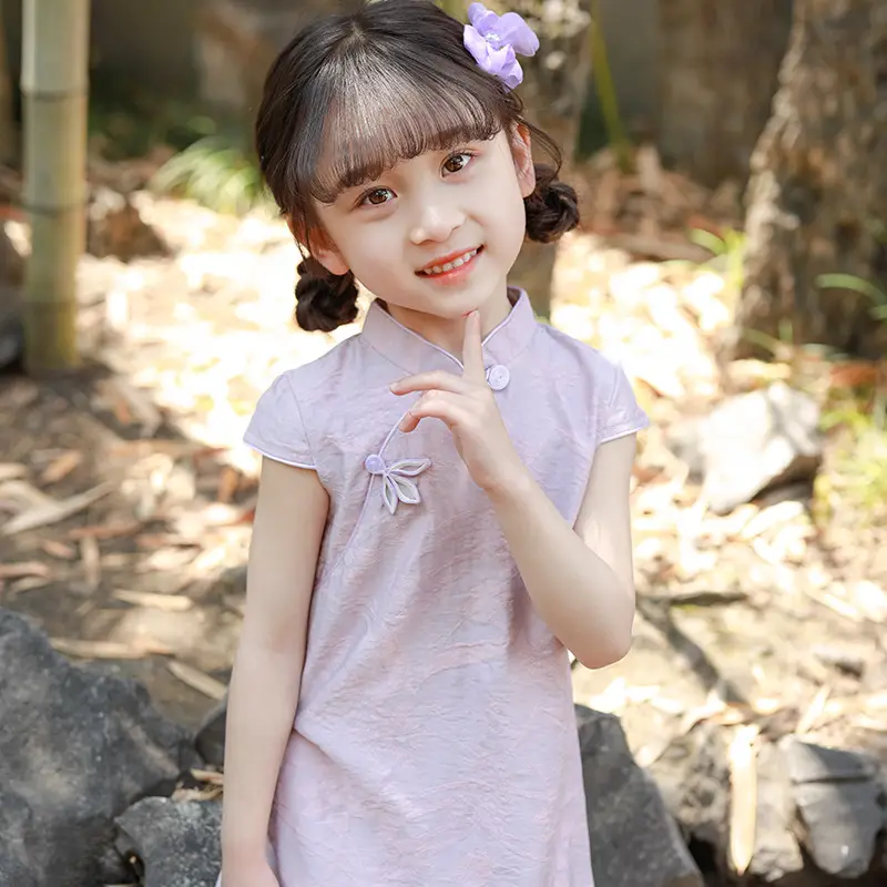 Girls Cheongsam Dress 2025 Summer Antique Pink - Image 5