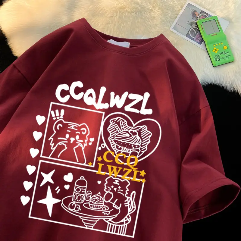 Men's CQALWZL Graphic Cotton T-Shirt Maroon Loose Fit - Image 7