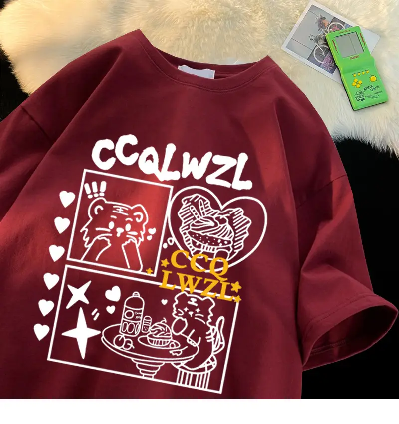 Men's CQALWZL Graphic Cotton T-Shirt Maroon Loose Fit — feature 16