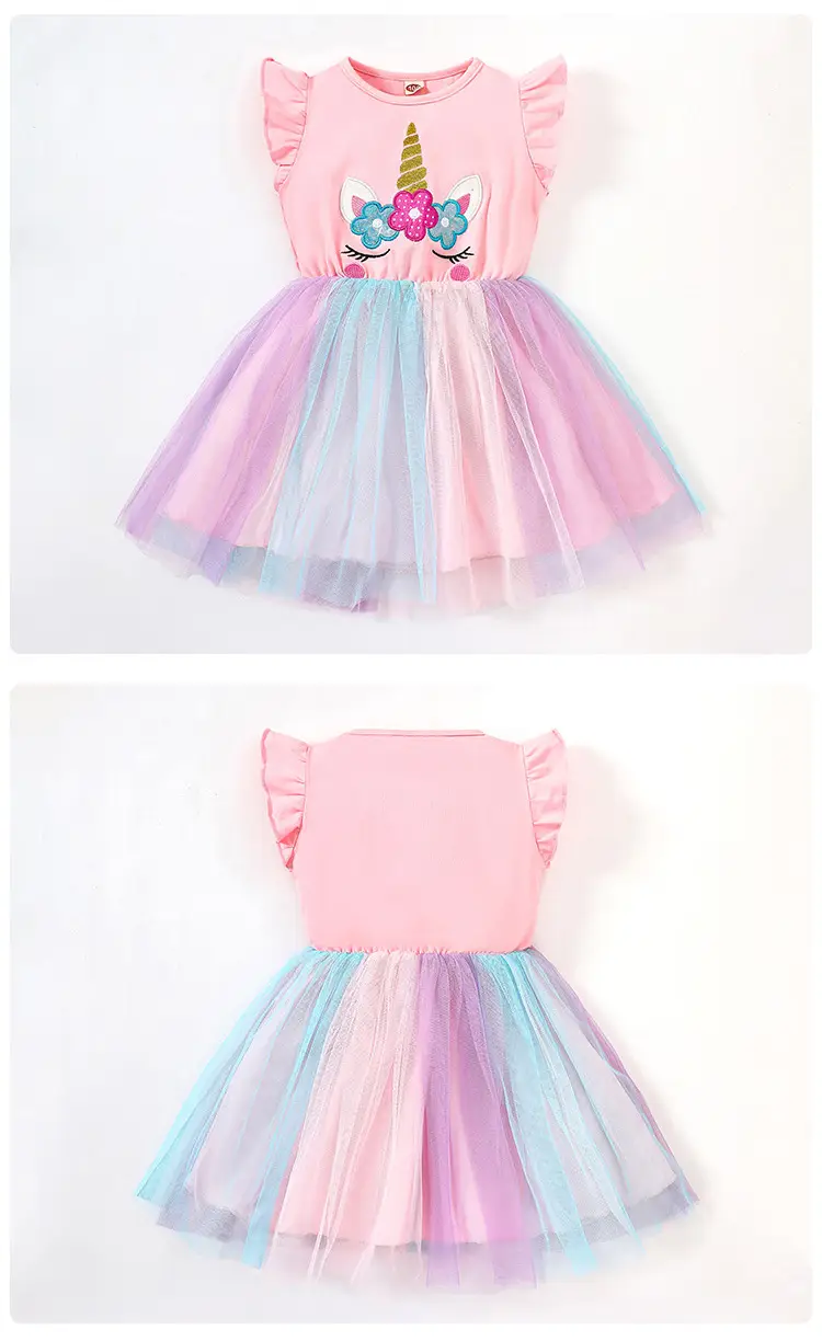 Girls Unicorn Mesh Dress Pink Blue 2025 Summer — feature 13