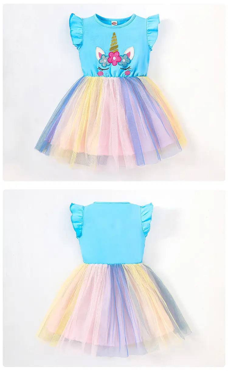 Girls Unicorn Mesh Dress Pink Blue 2025 Summer — feature 14