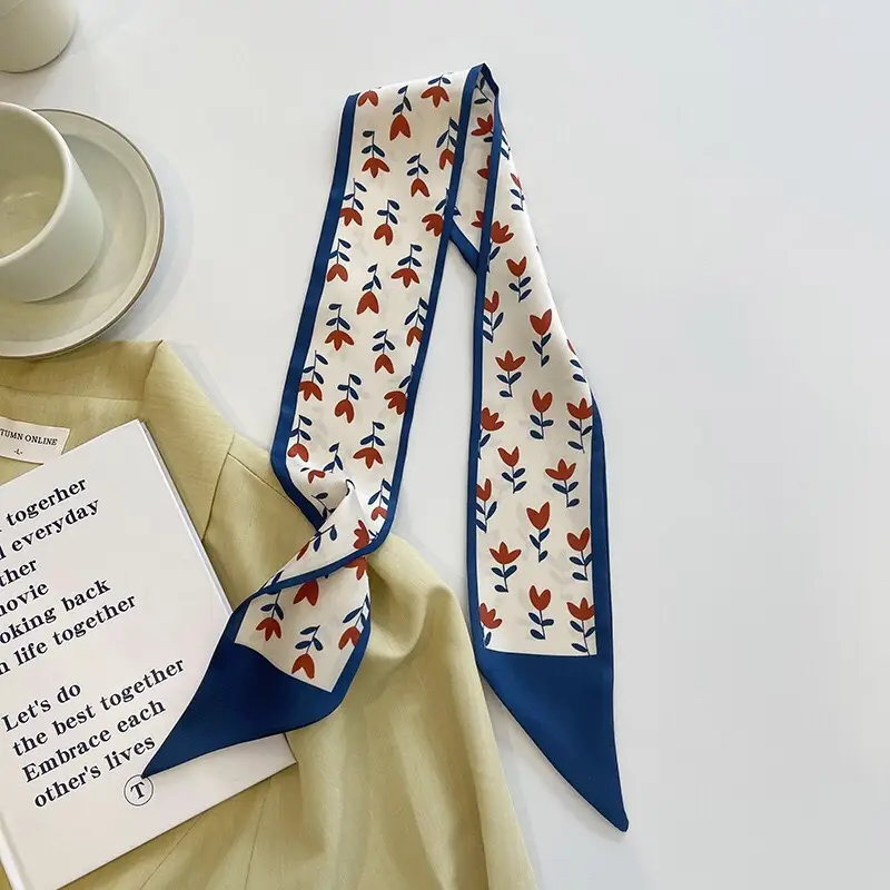 Blue Silk Scarf for Women's Hairband & Hair Tie - Image 8