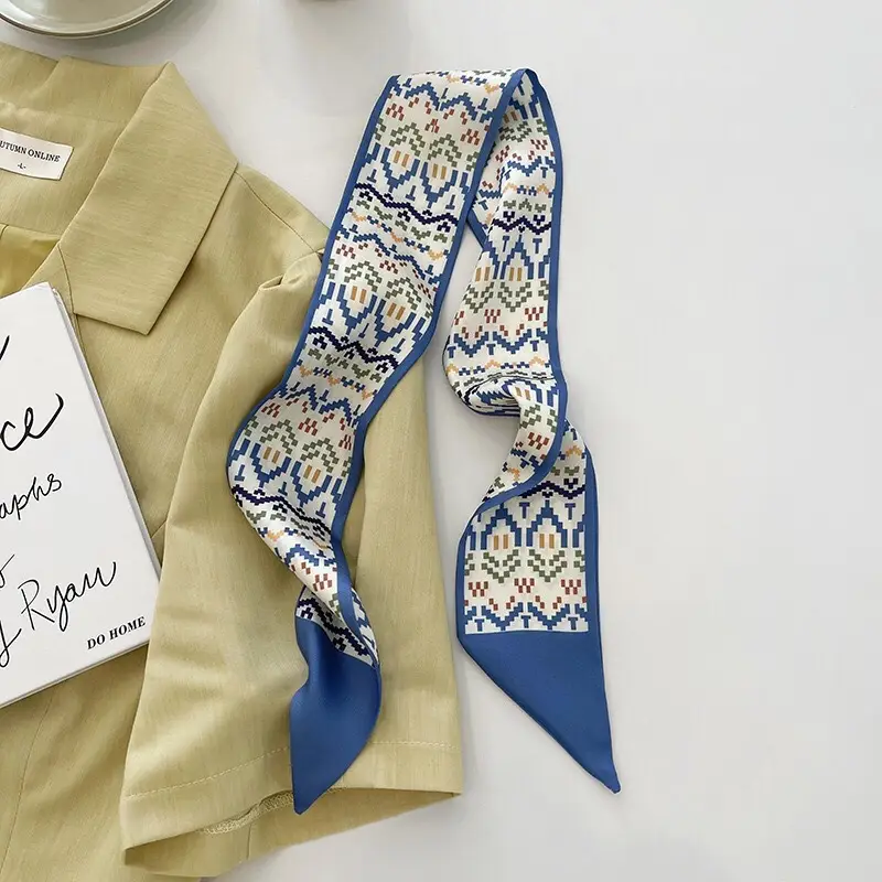 Blue Silk Scarf for Women's Hairband & Hair Tie - Image 9