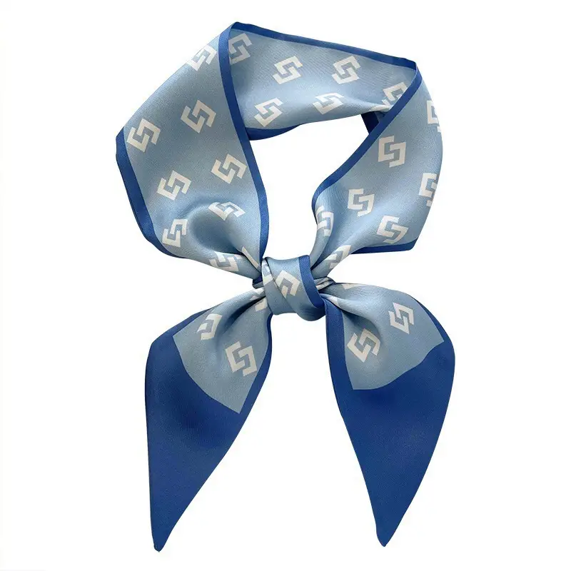 Blue Silk Scarf for Women's Hairband & Hair Tie - Image 10