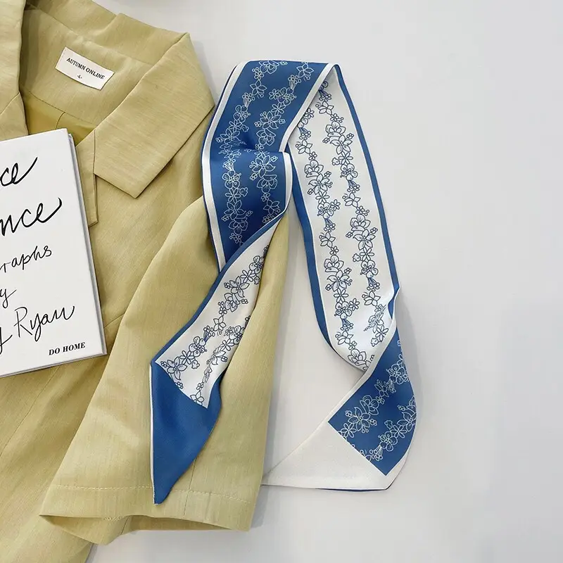 Blue Silk Scarf for Women's Hairband & Hair Tie - Image 3