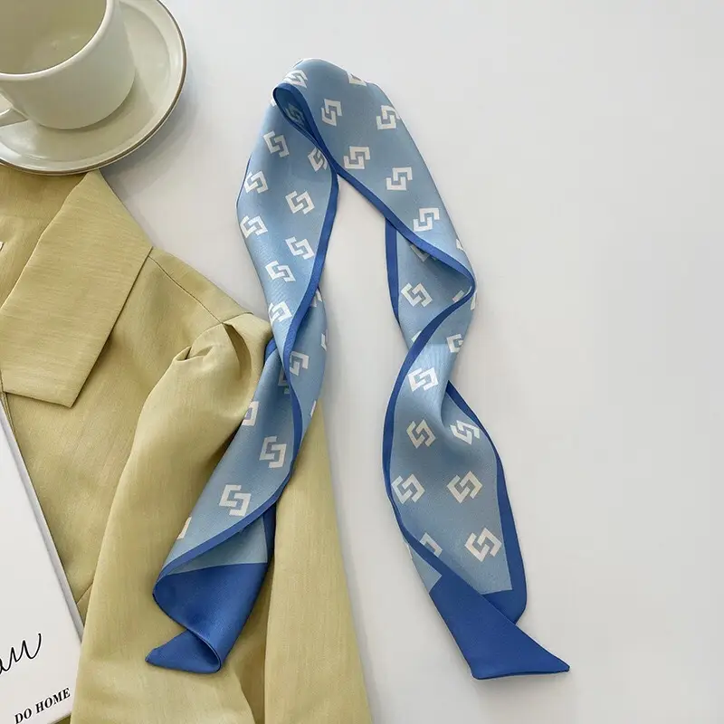 Blue Silk Scarf for Women's Hairband & Hair Tie - Image 5