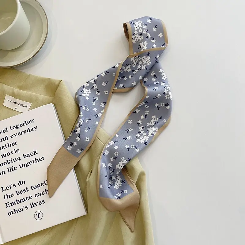 Blue Silk Scarf for Women's Hairband & Hair Tie — feature 9