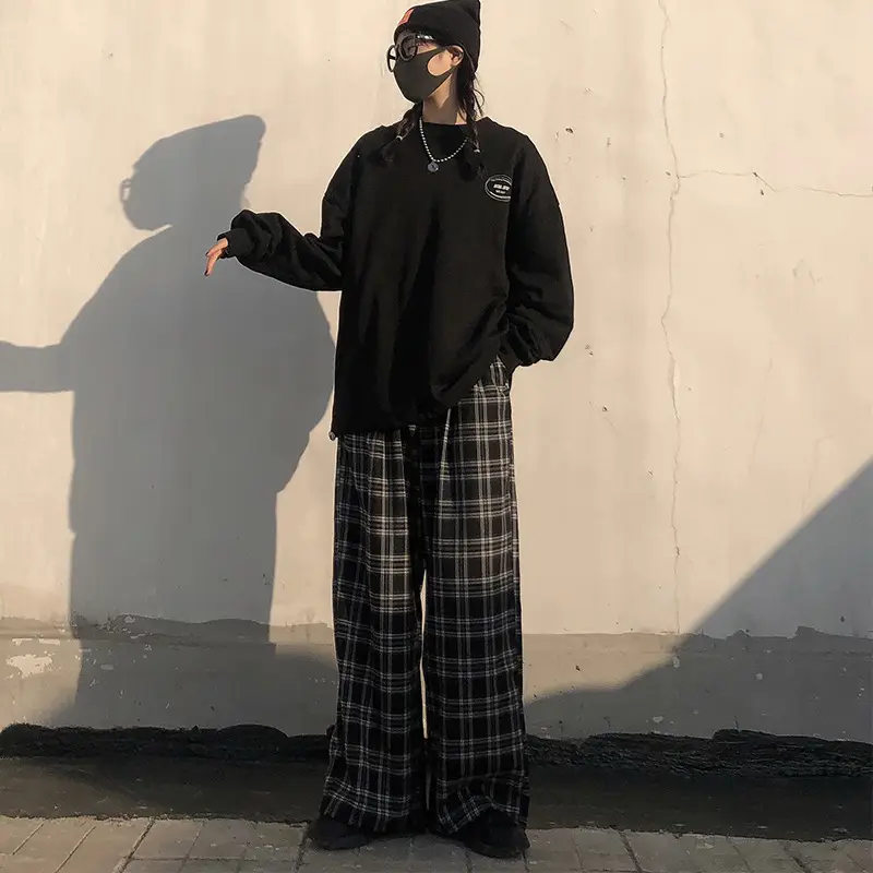 Women Plaid Wide Leg Pants Korean Style Loose Fit — feature 11