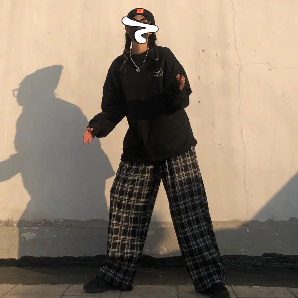 Women Plaid Wide Leg Pants Korean Style Loose Fit — feature 12