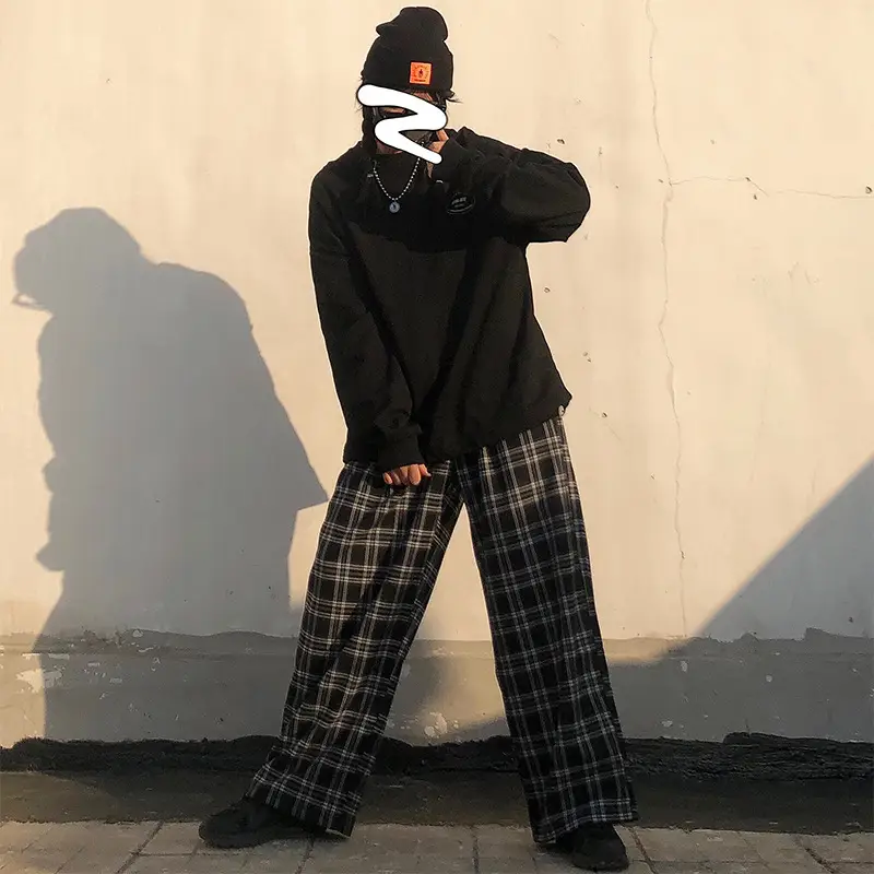Women Plaid Wide Leg Pants Korean Style Loose Fit — feature 13