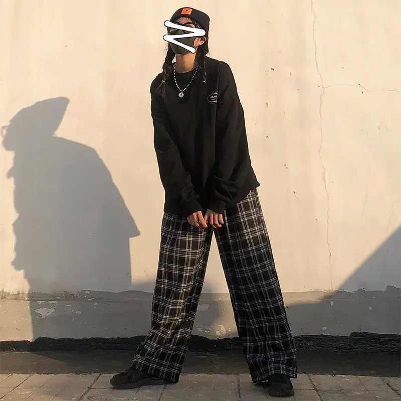 Women Plaid Wide Leg Pants Korean Style Loose Fit — feature 14