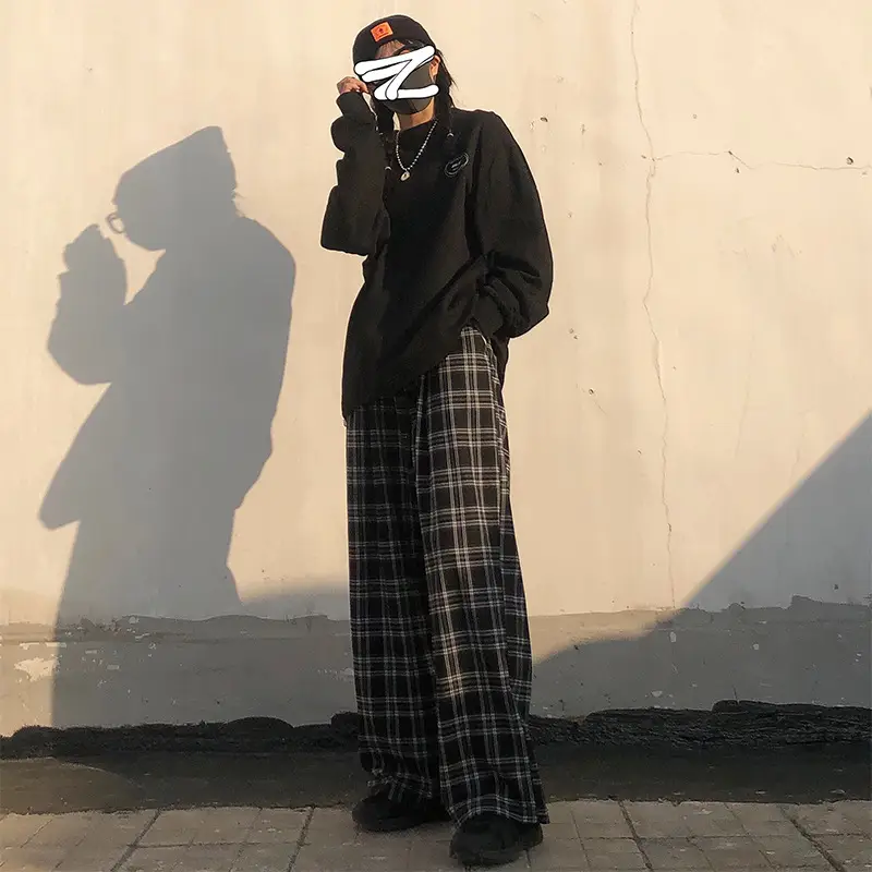 Women Plaid Wide Leg Pants Korean Style Loose Fit — feature 15
