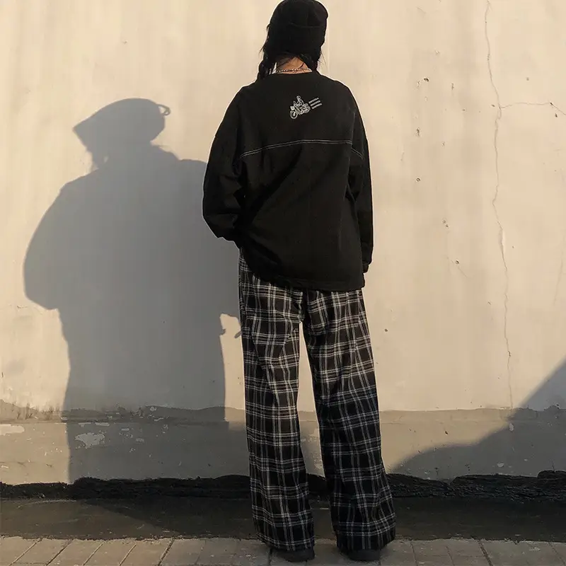 Women Plaid Wide Leg Pants Korean Style Loose Fit — feature 16