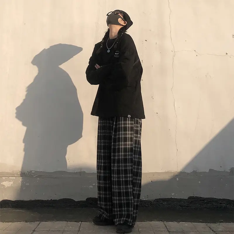 Women Plaid Wide Leg Pants Korean Style Loose Fit — feature 17