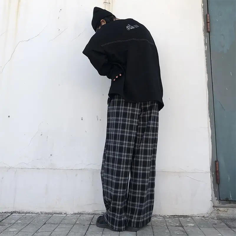 Women Plaid Wide Leg Pants Korean Style Loose Fit — feature 18