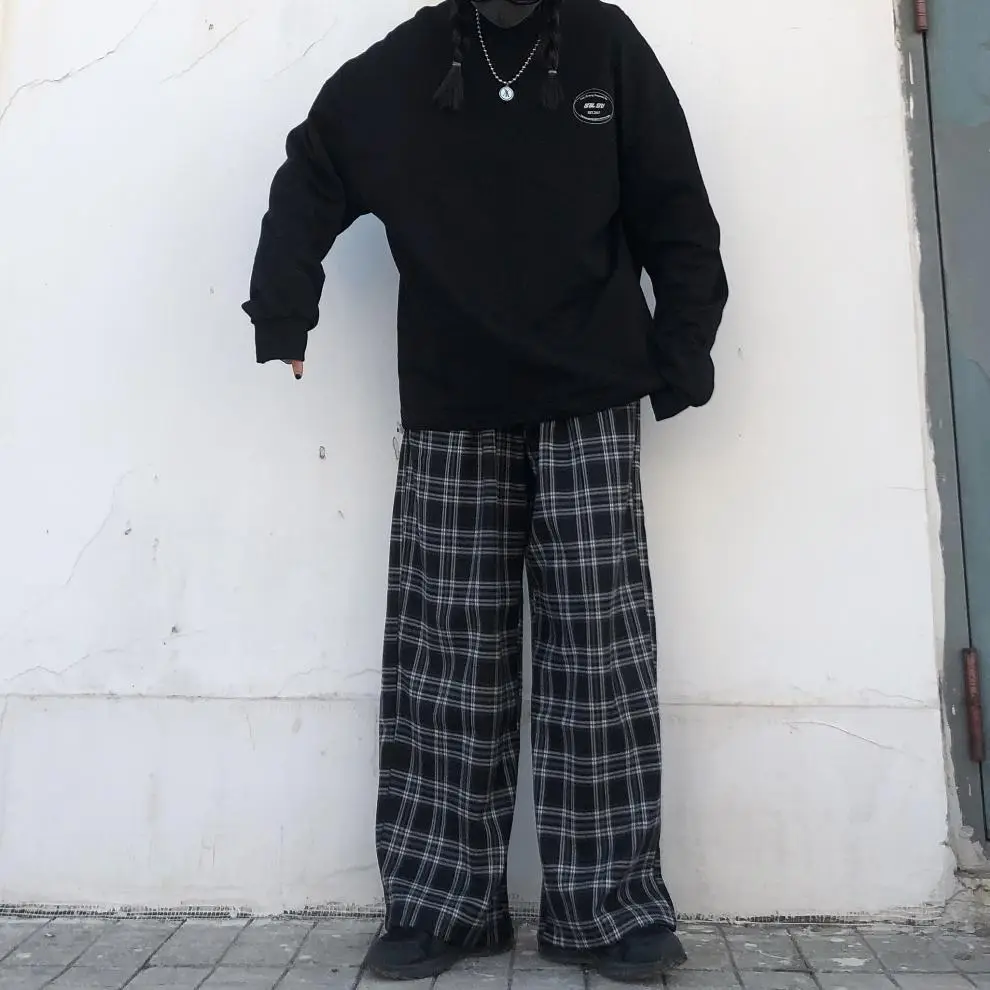 Women Plaid Wide Leg Pants Korean Style Loose Fit — feature 3