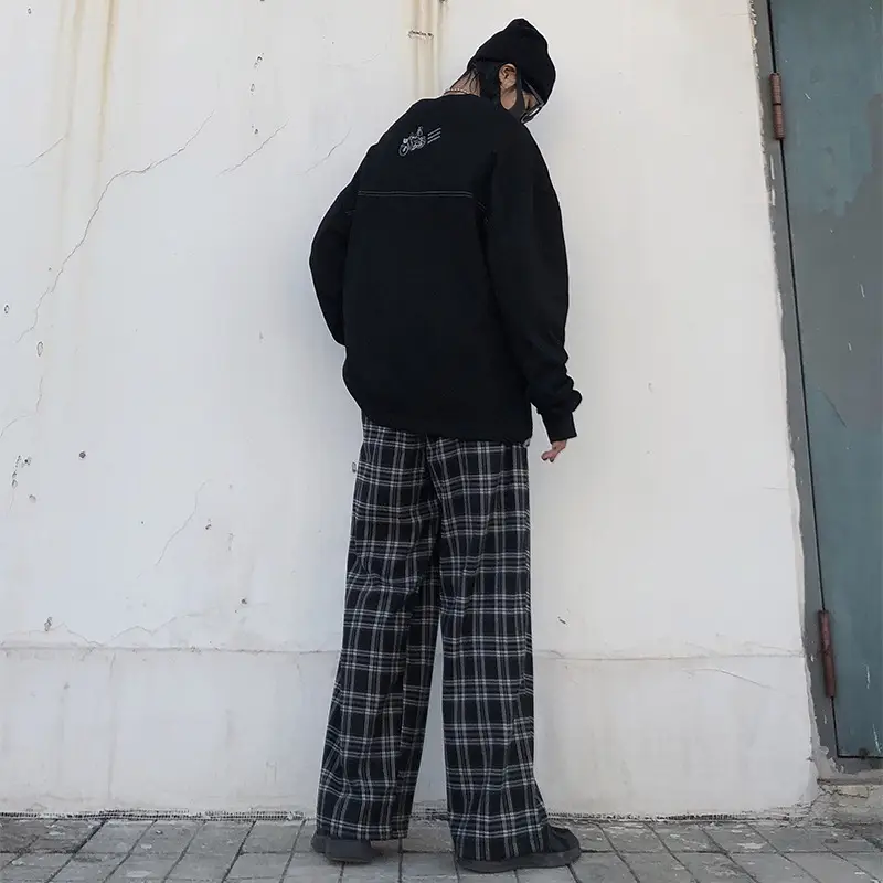 Women Plaid Wide Leg Pants Korean Style Loose Fit — feature 5
